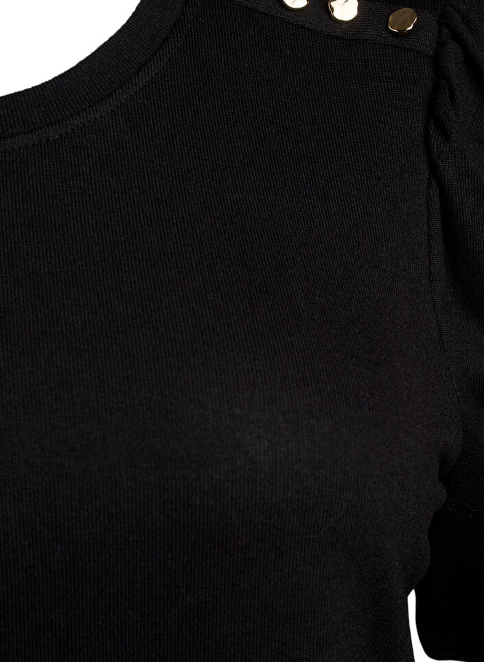 Bluse med knappedetaljer og korte puffermer, Svart, Packshot image number 2