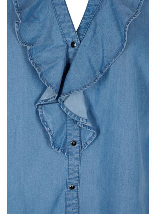 Langermet skjorte med V-hals og volanger, Blue denim, Packshot image number 2