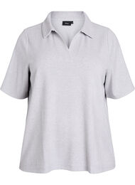 Jerseybluse med krage og korte ermer, Light Grey Melange