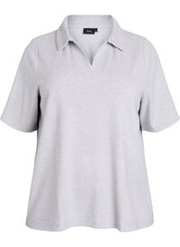 Jerseybluse med krage og korte ermer, Grå Jerseybluse med krage og korte ermer