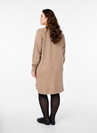 Zizzi Strikket kjole med rund hals og strikket mønster, Fossil Mel., Model image number 2