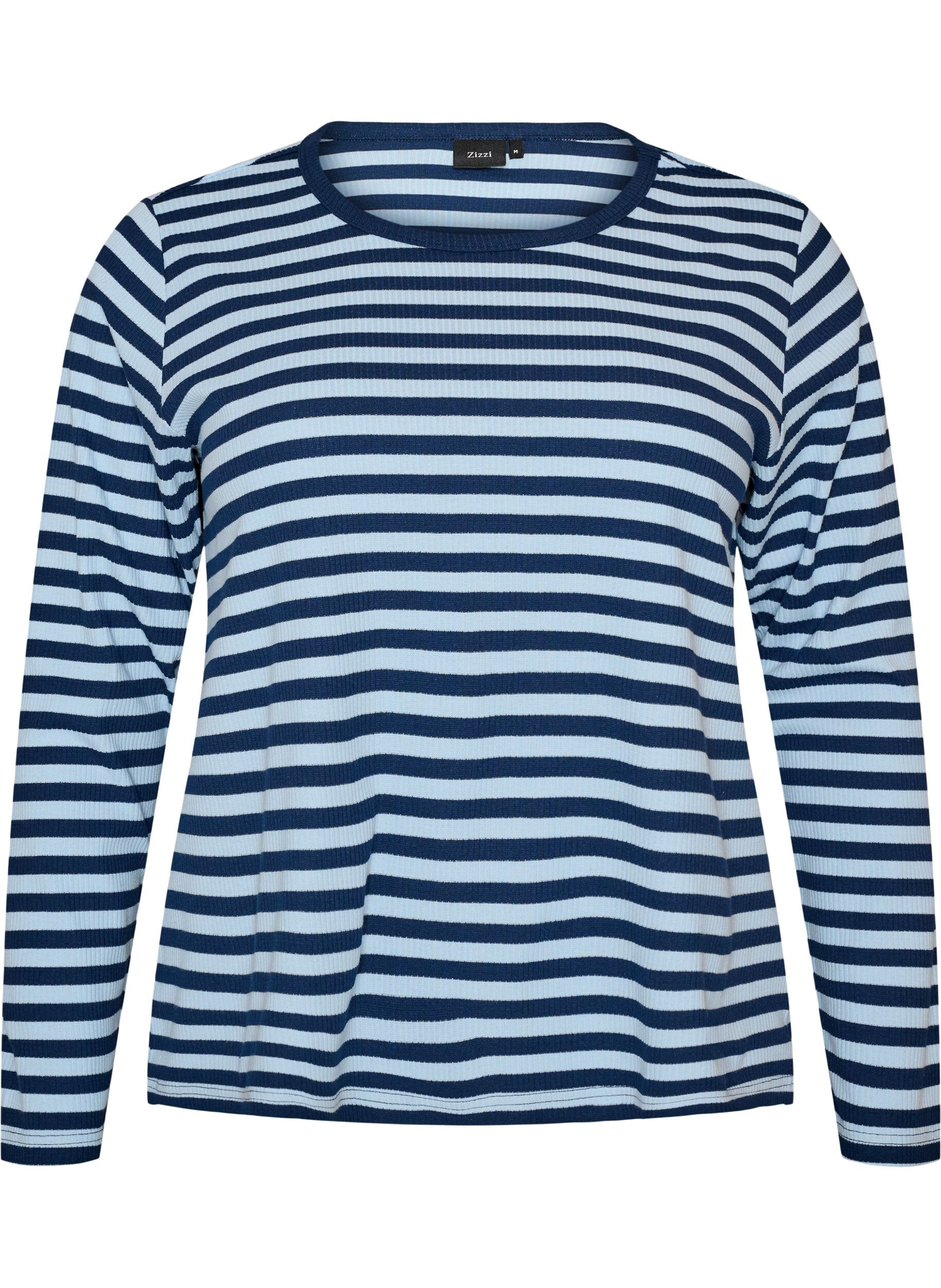 ZizziLangermet nattopp i ribbestrikket jersey med striper, Bl&aring;, Packshot image number 0