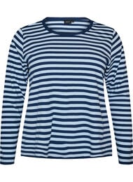 Langermet nattopp i ribbestrikket jersey med striper, Bl&aring;