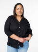 Bomullsbluse med V-hals, Svart, Model image number 0