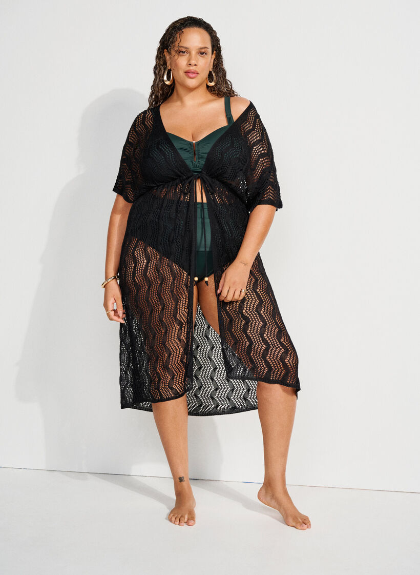 Strandkimono med knytebelte, Svart, Image image number 0