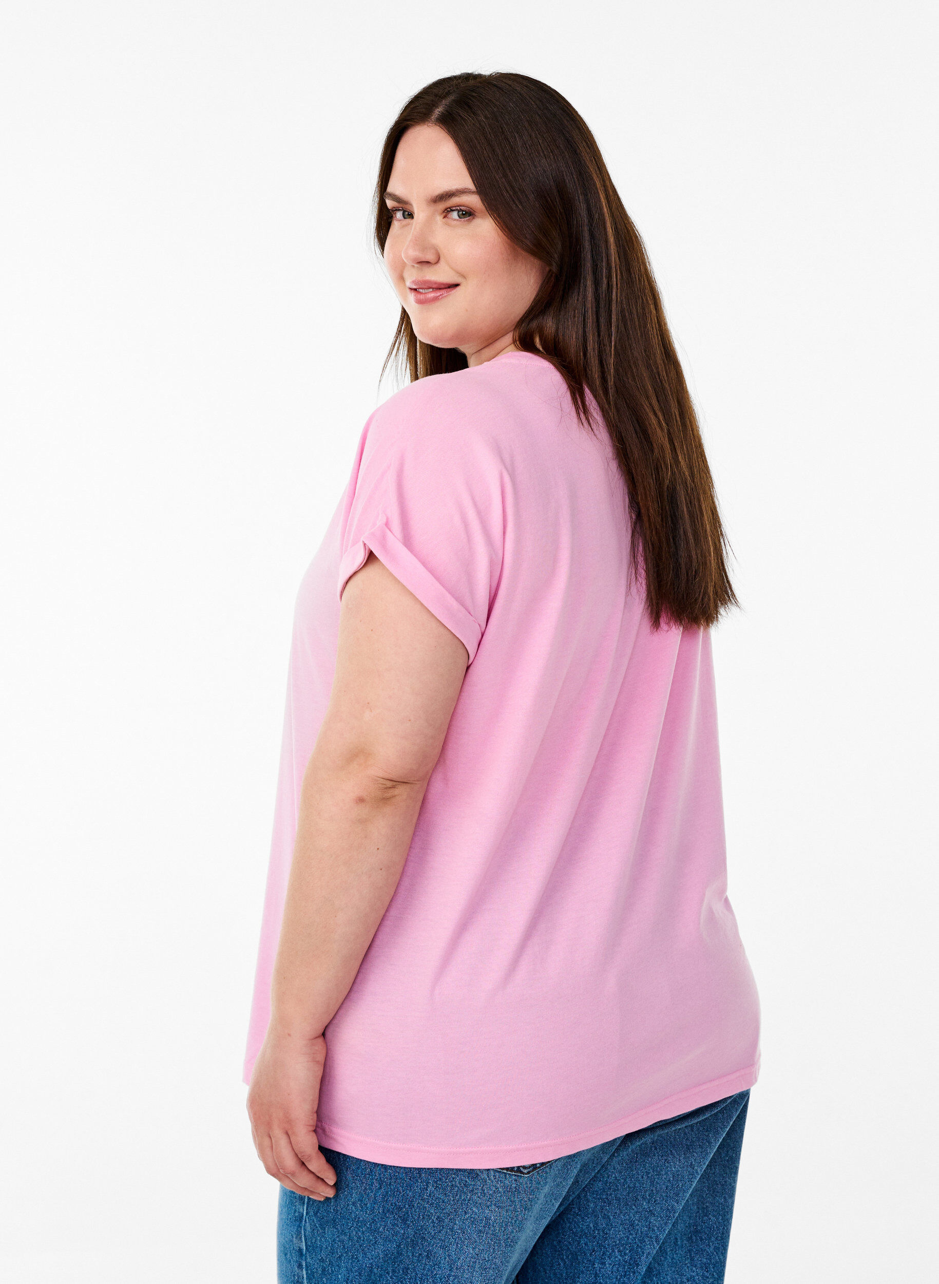ZizziKortermet T-skjorte i bomullsblanding, Rosa, Model image number 2