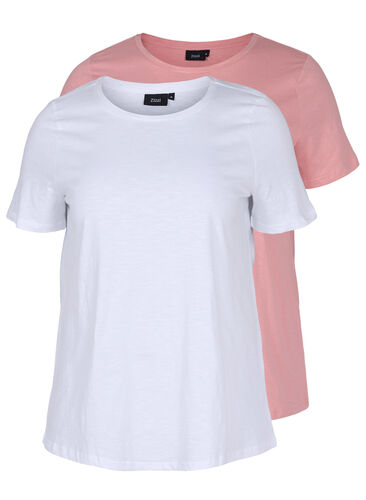 2 stk. kortermet T-skjorter i bomull, Bright White/Blush, Packshot image number 0