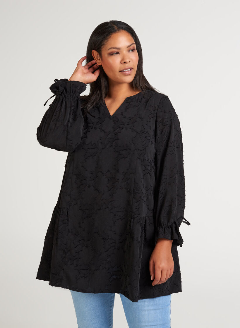 Løs tunika med v-hals, Black, Model image number 0