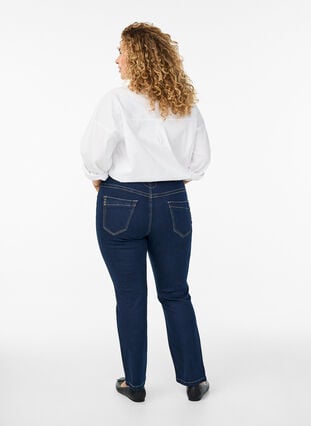 Zizzi Slim fit Vilma jeans med høyt liv, Dk blue rinse, Model image number 1