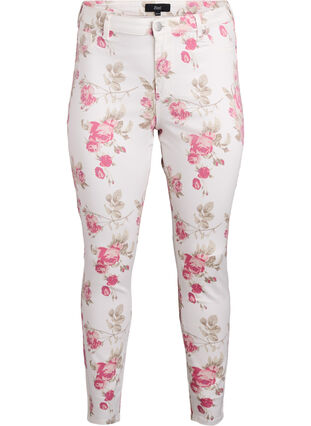 Zizzi Supersmal Amy jeans med blomstertrykk, Vanilje, Packshot image number 0
