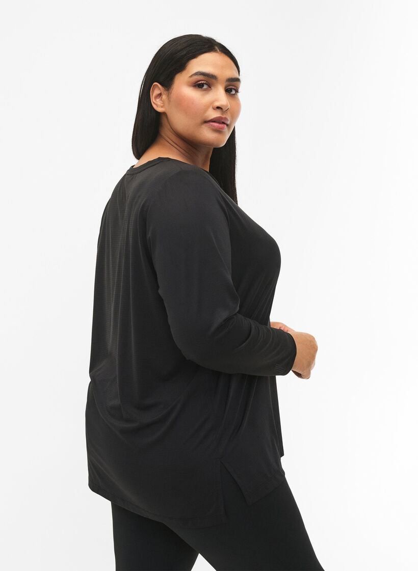 Langermet treningsbluse med struktur, Black, Model image number 1