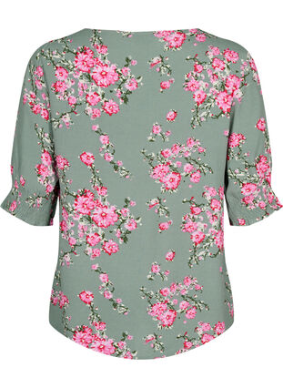 Bluse i viskoe med knapper, Spray Green Flower, Packshot image number 1