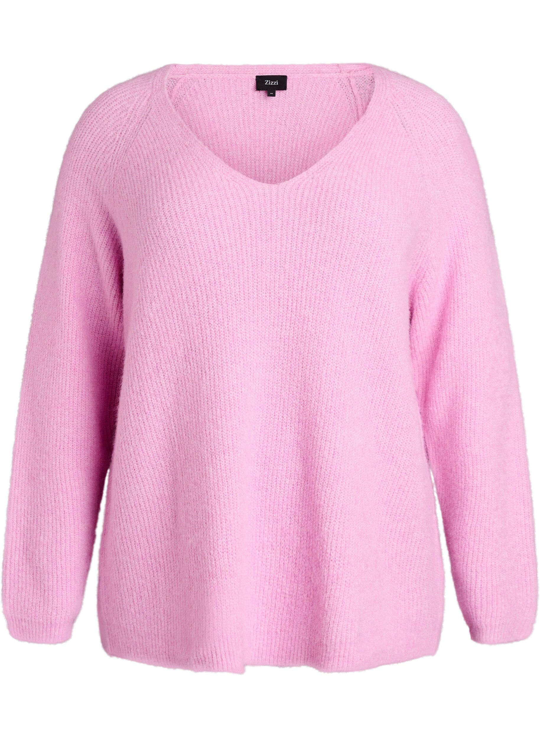 Strikkebluse med V-hals og raglanermer