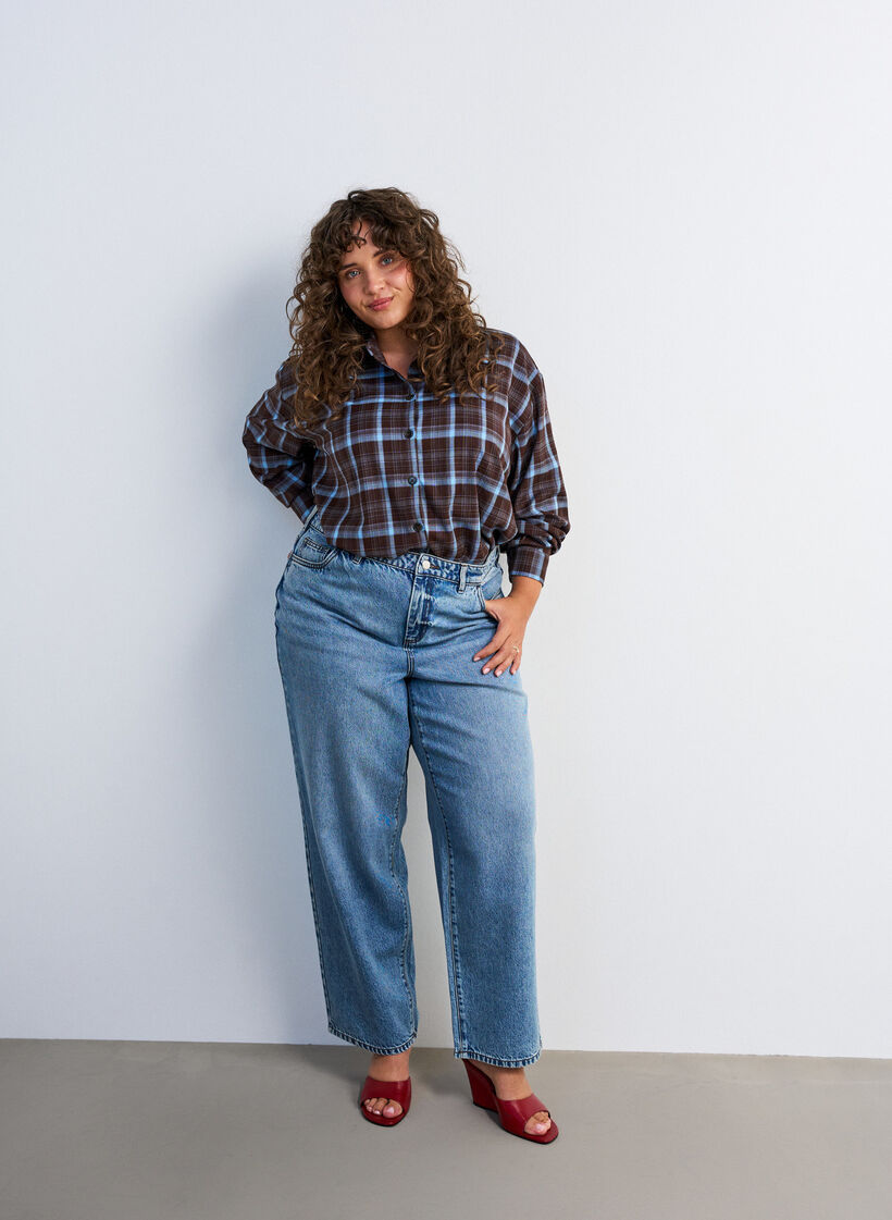 Rutete skjorte med Loose fit, Brun, Model image number 1