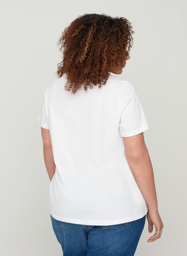 Kortermet T-skjorte i bomull med trykk, Bright White, Model image number 1