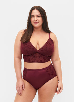 Truse med blonder og normal høyde i livet, Bordeaux Ass, Model image number 0