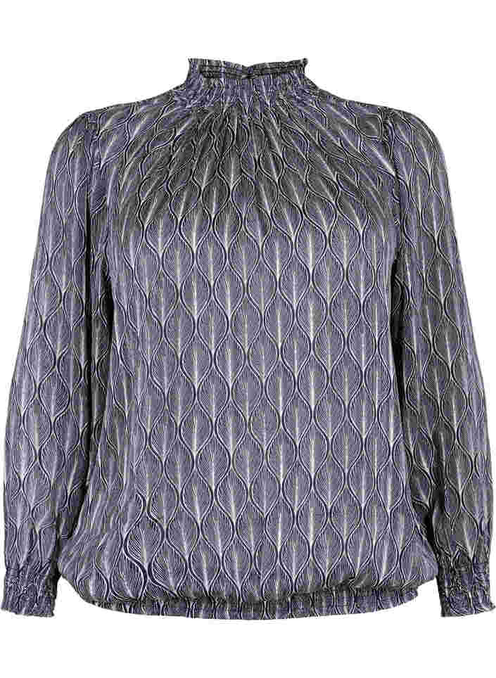 Mønstrete bluse med smock, Sky Captain Leaf, Packshot image number 0