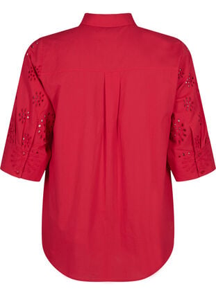 Skjortebluse med engelsk broderi og 3/4-ermer, Tango Red, Packshot image number 1
