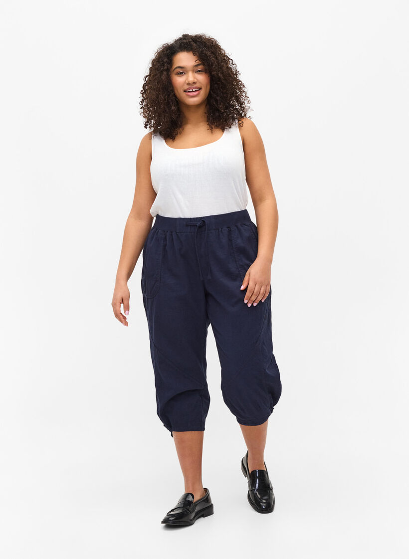 Løse capribukser i bomull, Blå, Model image number 1