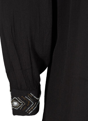Lang viskoseskjorte med perler, Black, Packshot image number 3