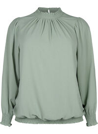 Ensfarget bluse med smokk og lange ermer