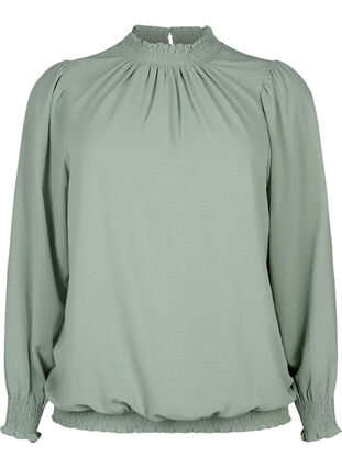 Ensfarget bluse med smokk og lange ermer, Green Bay, Packshot image number 0