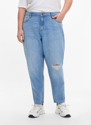 Zizzi Mille mom fit-jeans med revner, Light Blue, Model image number 2
