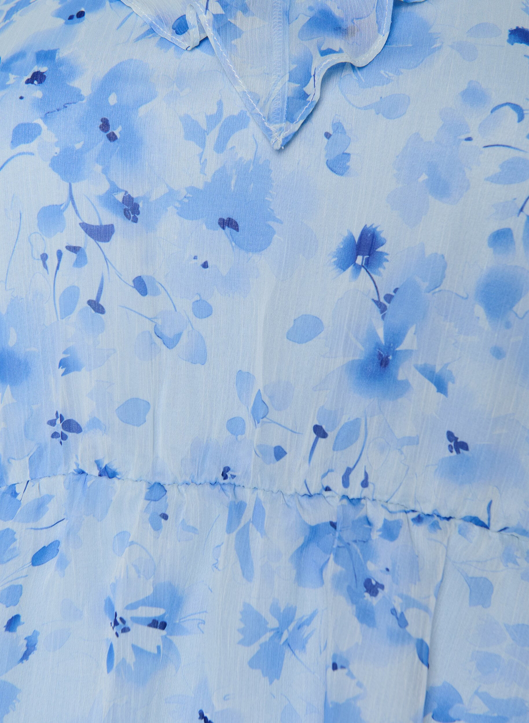 Zizzi Blomstret bluse med volangkrage og peplumeffekt, Bl&aring;, Packshot image number 2