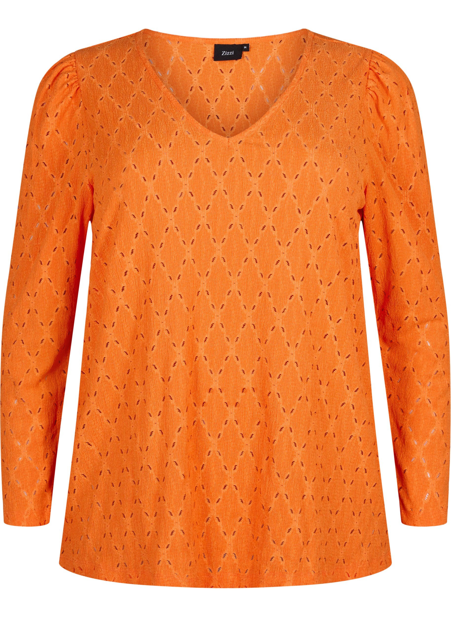 Zizzi Bluse med V-hals og hullm&oslash;nster, Carrot, Packshot image number 0