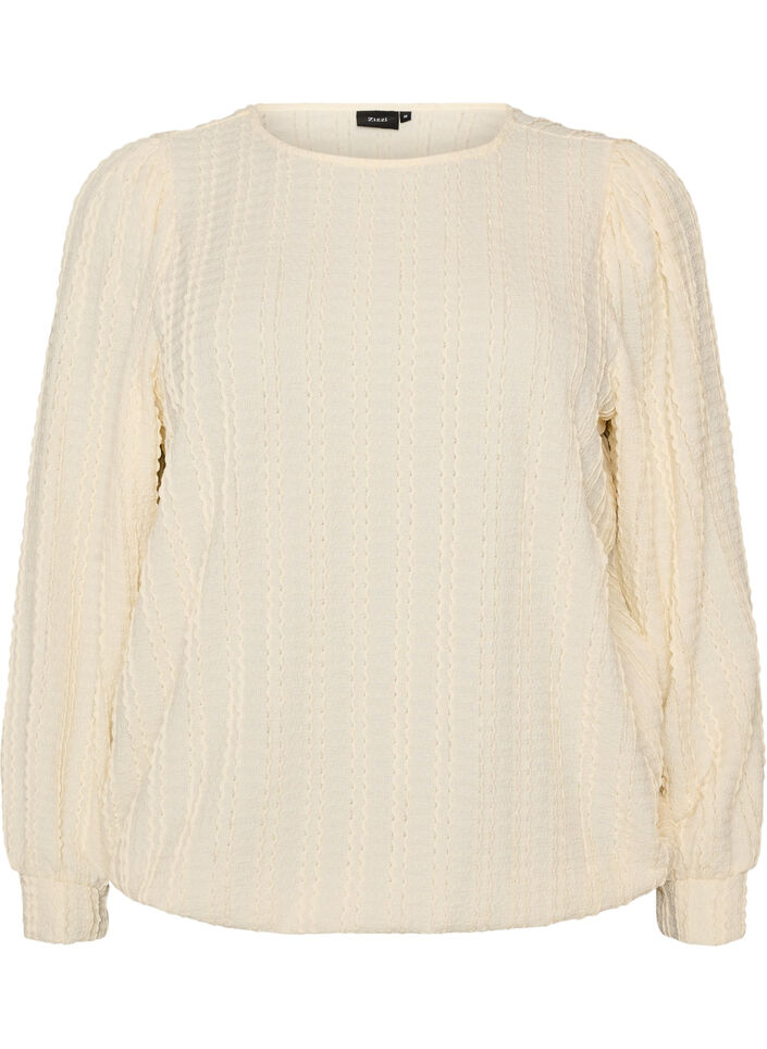 Jerseybluse med struktur og ballongsilhuett, Vanilje, Packshot image number 0