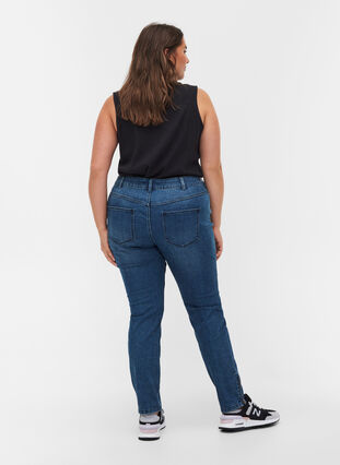 Ekstra slim Sanna jeans med glidelås, Blue denim, Model image number 1