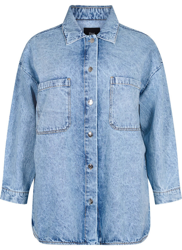 Løstsittende denimjakke med knapper, Light blue denim, Packshot image number 0