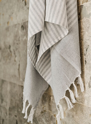 Stripete håndkle med frynser, Light Grey Melange, Image image number 1