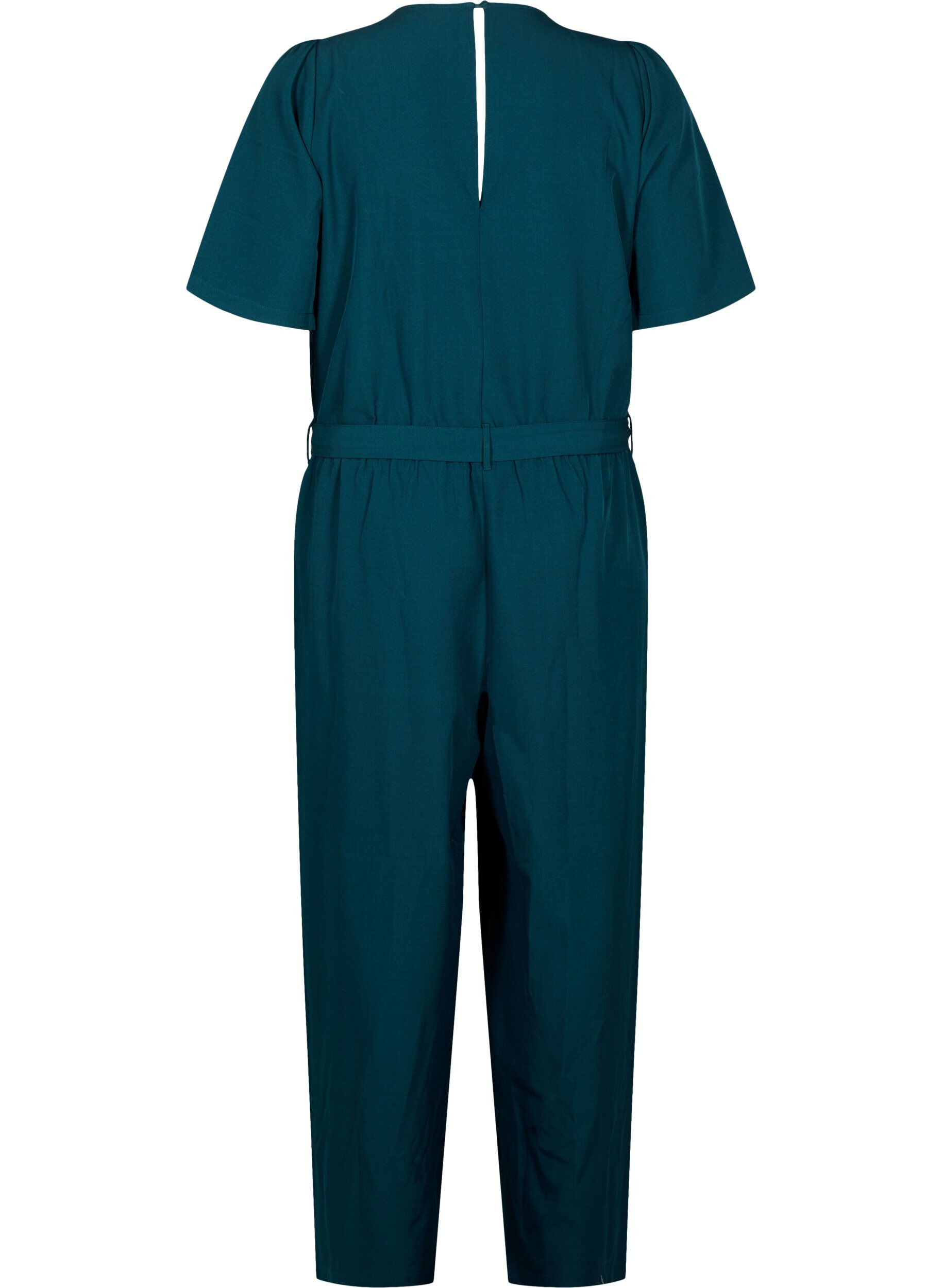 Zizzi Jumpsuit med belte og korte ermer, Sea Moss Melange, Packshot image number 1