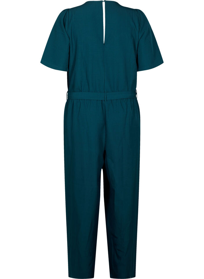 Jumpsuit med belte og korte ermer, Sea Moss Melange, Packshot image number 1