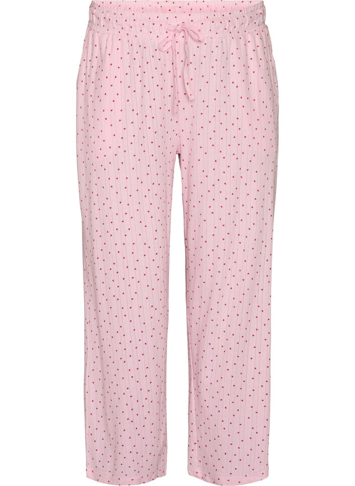 Pyjamabukse i &oslash;kologisk bomull med hullbroderi, Rosa, Packshot image number 0