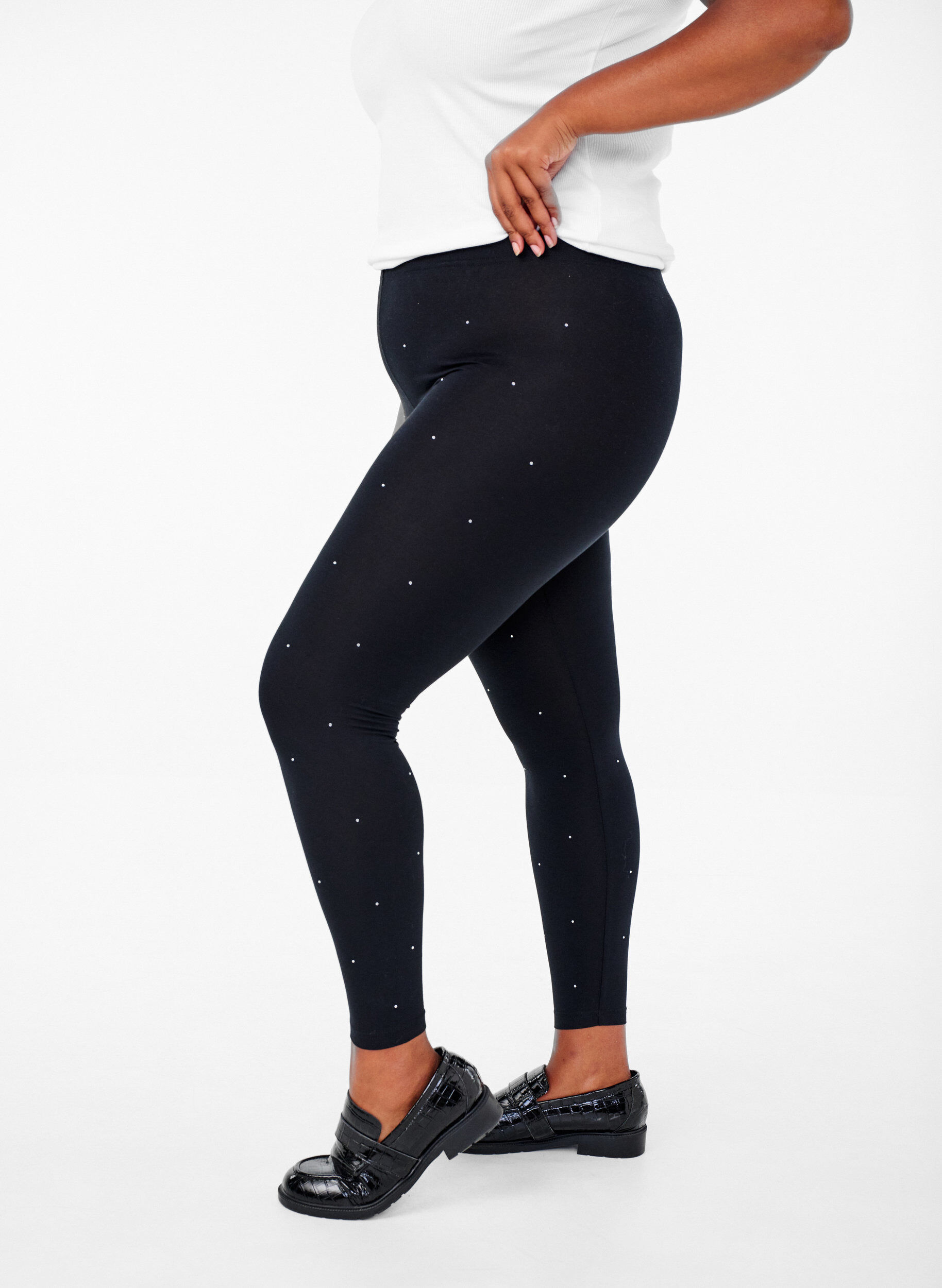 Zizzi Viskose tights med paljetter, Black, Model image number 0