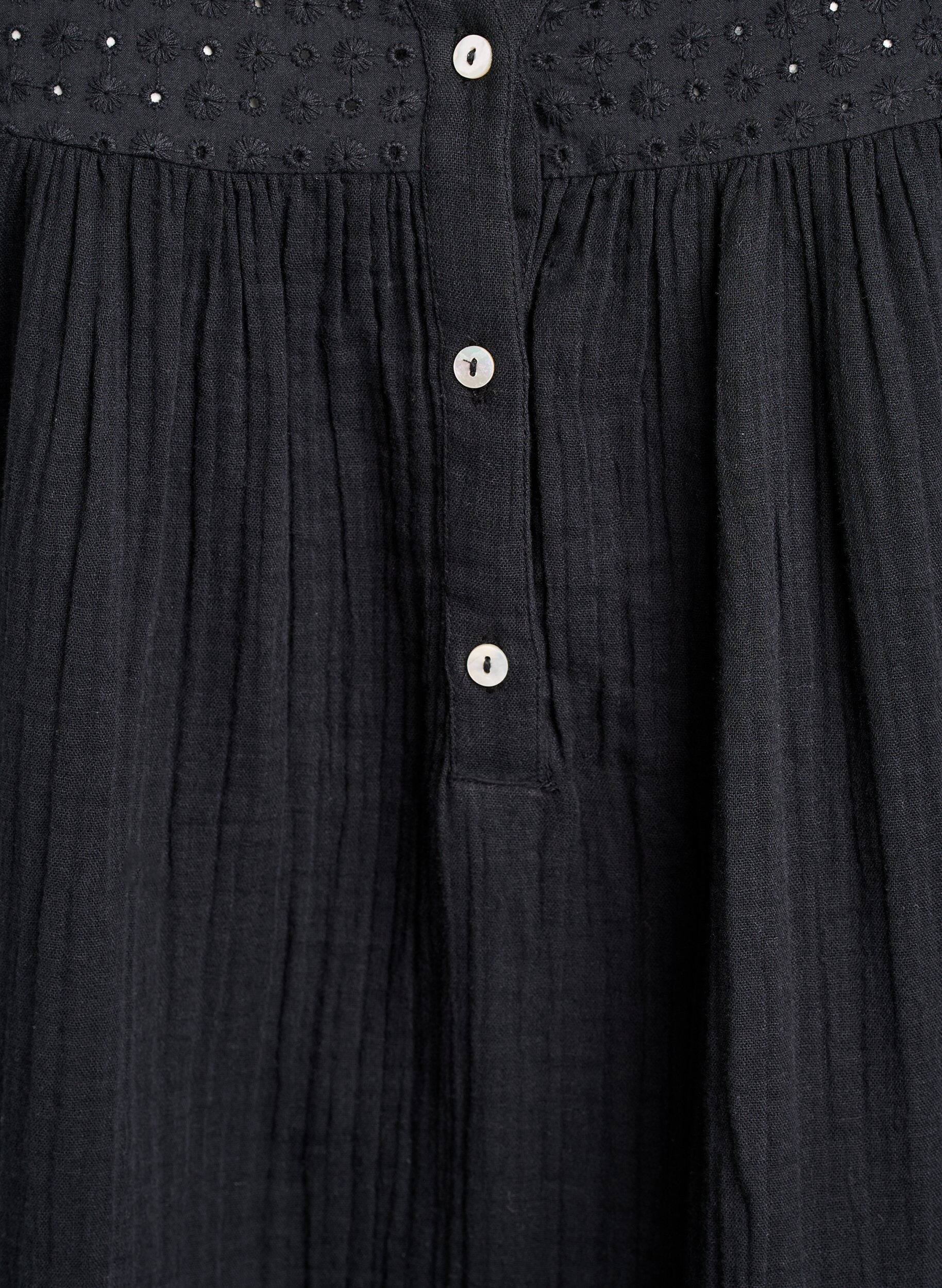 ZizziBluse i bomullsmuslin med broderie anglaise, Svart, Packshot image number 2