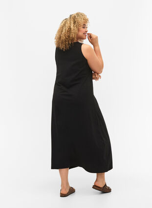 Ærmeløs kjole av bomull med A-form, Black, Model image number 1
