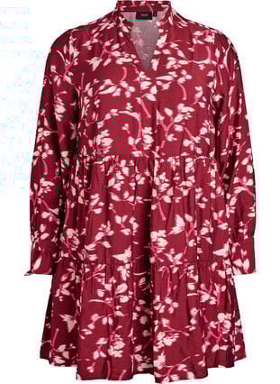 Zizzi A-linje kjole med volangkrage, Rød, Packshot image number 0