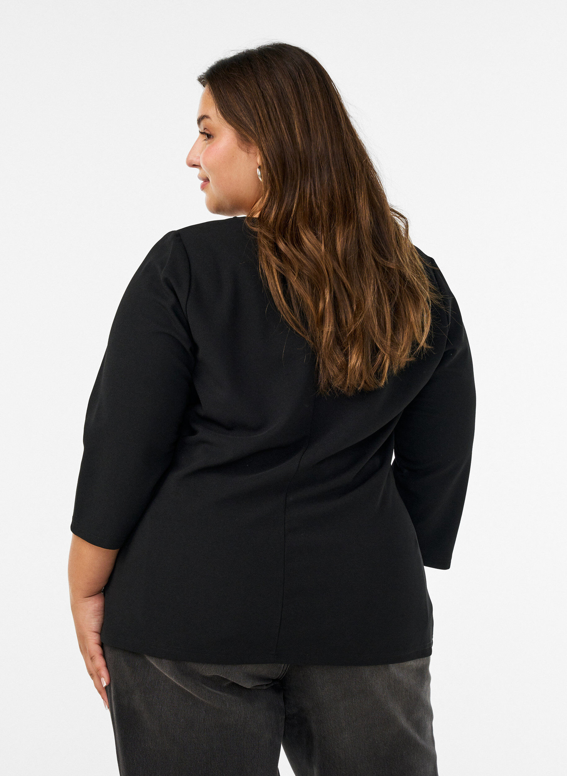 ZizziBluse med asymmetrisk drapering og 3/4-ermer, Svart, Model image number 2