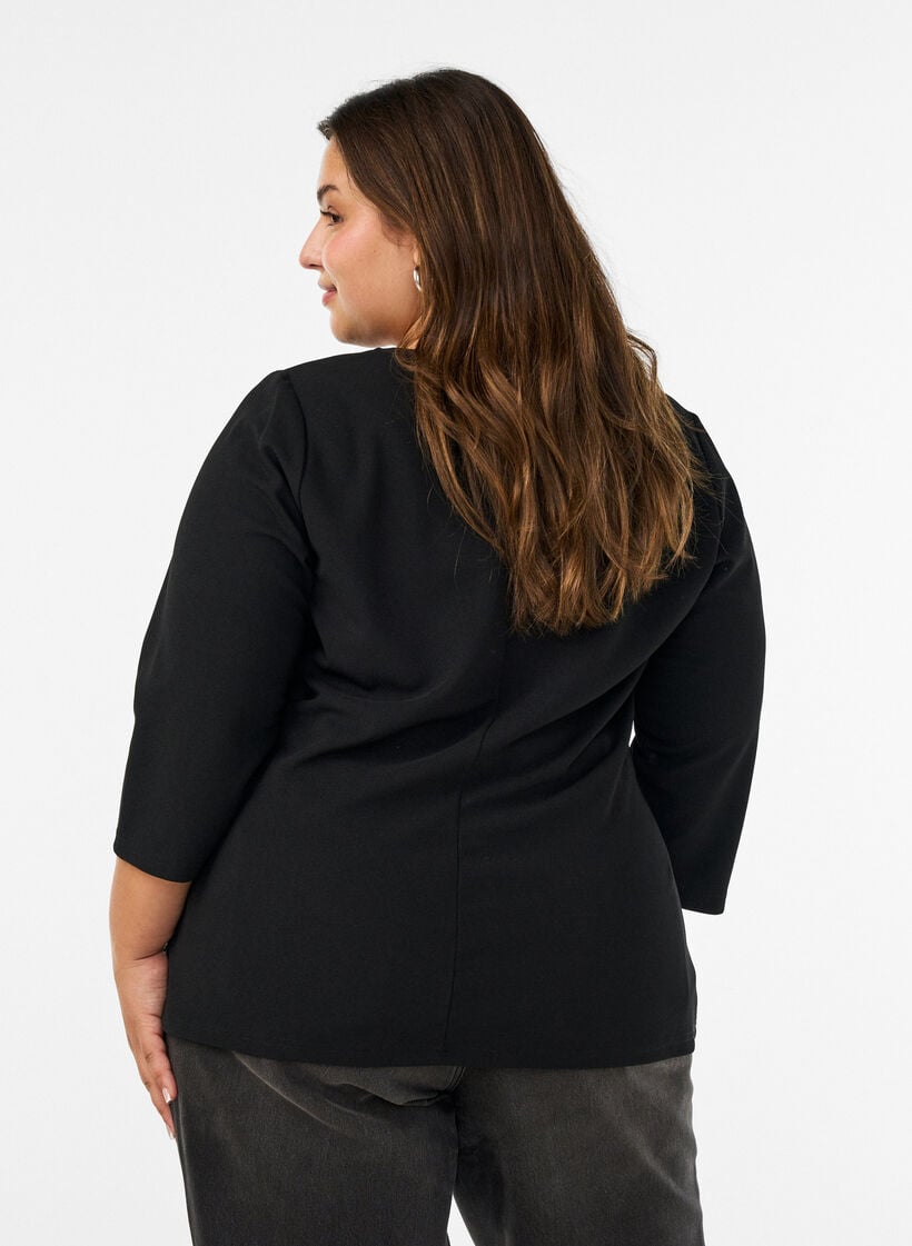 Bluse med asymmetrisk drapering og 3/4-ermer, Svart, Model image number 2