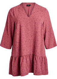 Tunika med brodert blomster-mønster og 3/4 ermer, Rosa