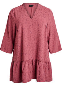 Tunika med brodert blomster-mønster og 3/4 ermer, Rosa Tunika med brodert blomster-mønster og 3/4 ermer