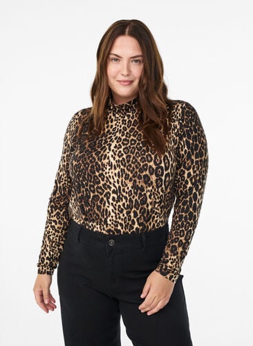Zizzi FLASH - Bluse med lange ermer og turtleneck, Svart, Model image number 0