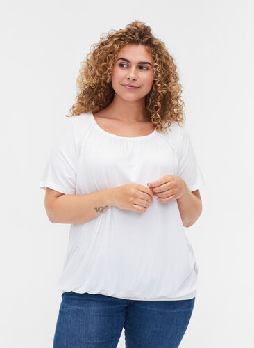 T-skjorte i viskose med strikk, Bright White, Model image number 0