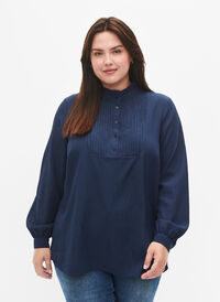 Langarmet bluse med rynke krage, Dress Blues, Model