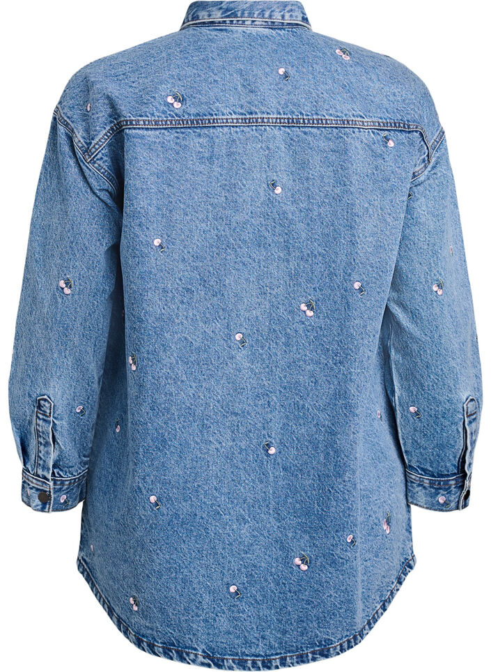 Denimskjorte med broderte motiver, Blå, Packshot image number 1