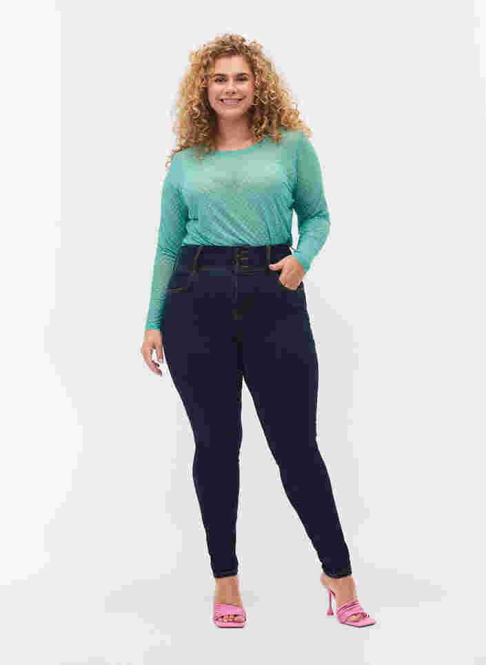 Super slim Bea jeans med ekstra høyt liv, Unwashed, Model