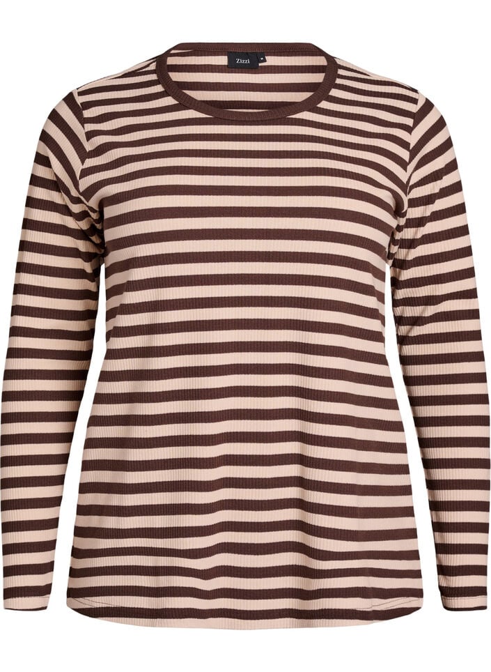 Stripete bluse med lange ermer, Chocolate M. Stripe, Packshot